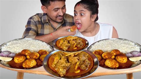 Spicy Chicken Curry Masala+Spicy Egg Curry Masala+Rice Eating Challenge ...