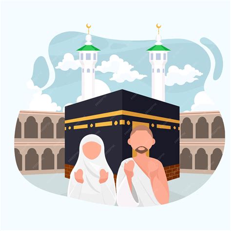 Premium Vector | Cartoon illustration of islamic pilgrimage in masjid al haram