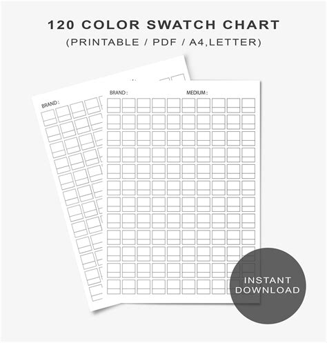 120 Color Swatch Chart Digital Printable, 120 Color Swatch Chart Template PDF, DIY Color Chart ...