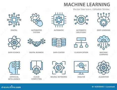 Machine Learning Line Icons Set. Vector Illustration. Editable Stroke Stock Illustration ...