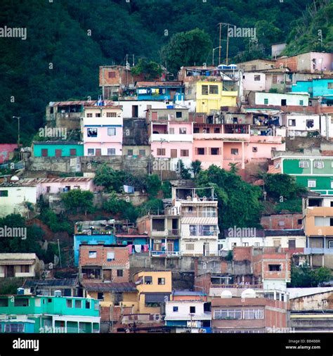 Colorful houses of a favela or barrio in La Guaria, Venezuela Stock ...