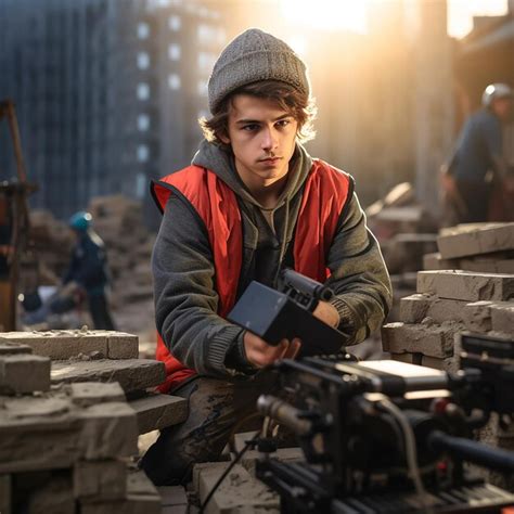 Premium Photo | Teenager with Professional Bricklayer in Training