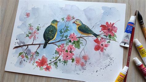 Easy bird Painting | Watercolor Beautiful Bird and Flower Painting | Paint with David - YouTube