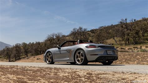 2021 Porsche 718 Boxster GTS 4.0 25 Years (Color: GT Silver) - Rear Three-Quarter | Caricos