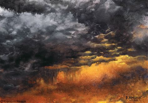 Dramatic sky art print storm sky watercolor print | Etsy