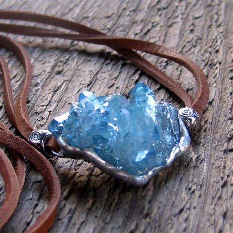 Aqua Aura Quartz Necklace Bohemian Jewelry