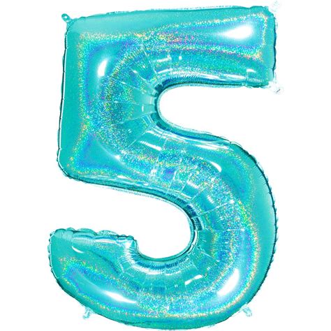 40" Tiffany Blue Number 5 Balloon - Holographic Mylar Balloon ...