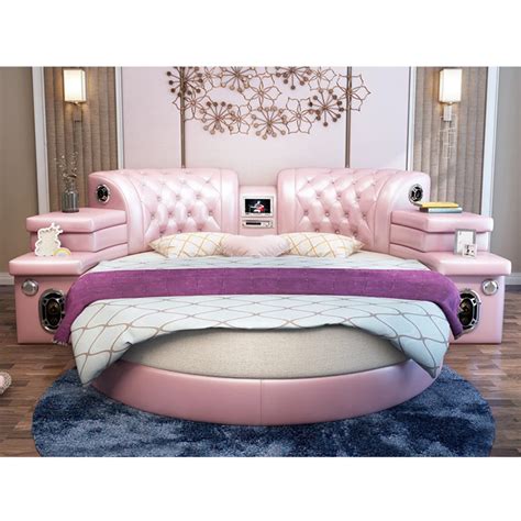 girls bedroom furniture pink big round leather bed, cheap round beds ...