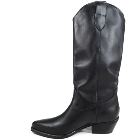 Camperos Boots Mid Heels Leather Black Made in Italy