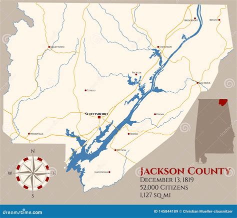 Map of Jackson County in Alabama Stock Vector - Illustration of road, signs: 145844189