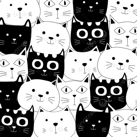 Seamless Pattern Doodle Vector Art PNG, Doodle Cat Seamless Pattern, Cat Drawing, Sea Drawing ...