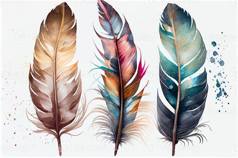 Set of watercolor bird feathers. Hand drawn vector illustration 22380703 Stock Photo at Vecteezy