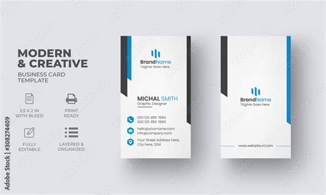 Vertical Business Card Template with Creative Design Stock Vector ...