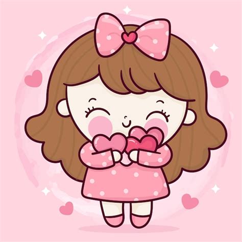 Premium Vector | Cute girl cartoon hug sweet heart for valentines day kawaii character