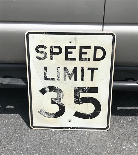 Vintage Metal Speed Limit Sign, 35 MPH, Authentic Highway Road Sign