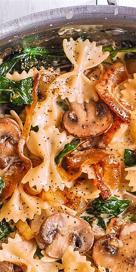 Bow Tie Pasta with Spinach, Mushrooms, Caramelized Onions - Swapping Secrets