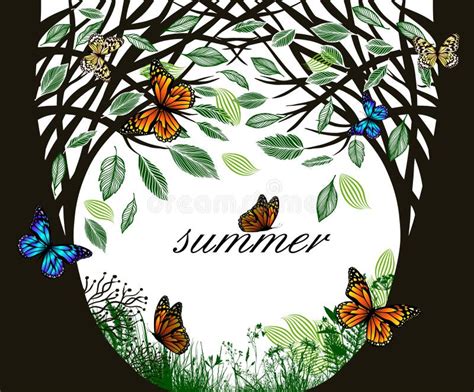 Summer Trees with Butterflies. Hand Drawing. Not AI Stock Vector ...