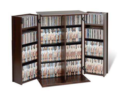 Locking DVD CD VHS Video Media Wood Storage Cabinet Multimedia Rack Unit Case