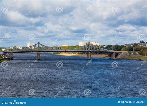 The Old Volga Bridge Over the River and the Beach in the Town of Tver, Russia. Picturesque ...