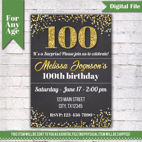 Free Printable 100th Birthday Invitations - Printable Templates