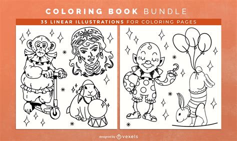 Circus Performers Coloring Book Design Pages Vector Download