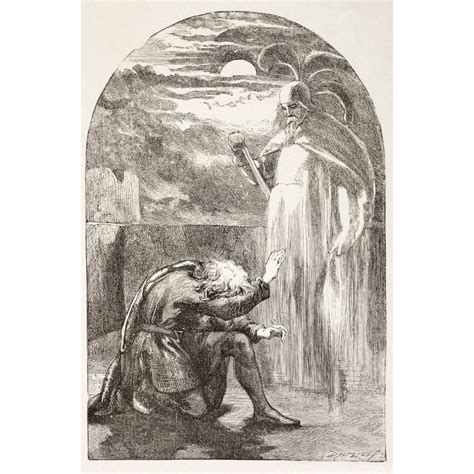 Illustration From Hamlet By William Shakespeare. Hamlet Sees The Ghost, The Spirit Of His Father ...