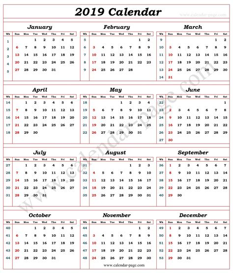 Week Number Calendar - Time Table