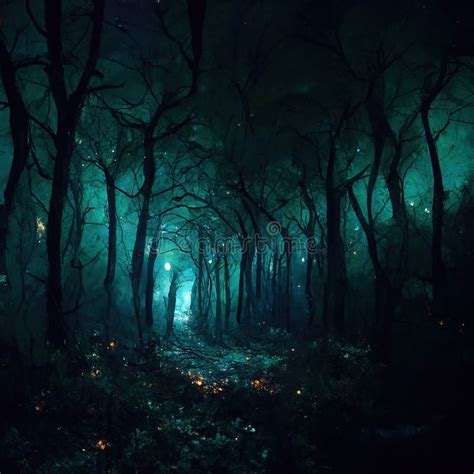 Realistic Haunted Forest Creepy Landscape at Night. Fantasy Halloween ...