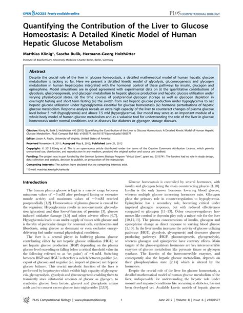 (PDF) Quantifying the Contribution of the Liver to Glucose Homeostasis ...