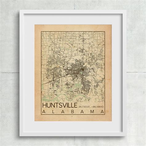 Huntsville Alabama City Map Print Poster Antique Vintage Aged - Etsy