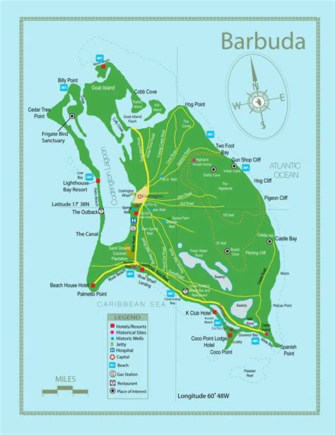 Barbuda map | North beach, Midway islands, Island map