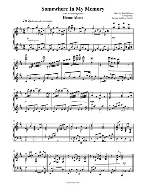 Home Alone - Somewhere In My Memory sheet music for Piano download free in PDF or MIDI