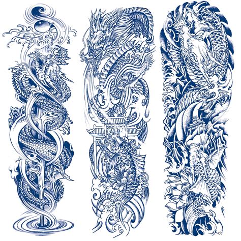 Buy LEOARS Semi Permanent Tattoos Sleeve, 3-Sheet Dragon Full Arm Sleeve Temporary Tattoo ...