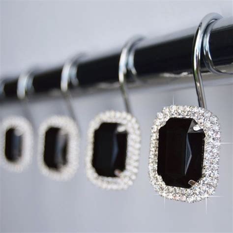 Shower Curtain Hooks Rings Luxurious Black Decorative | Etsy | Shower curtain hooks, Curtain ...