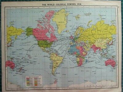 HISTORICAL MAP WORLD COLONIAL POWERS 1914 BRITISH NORTH AMERICA INDIA ...