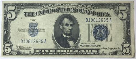 1934 $5 Silver Certificate - Payable in Silver - Higher Grade Note | Property Room