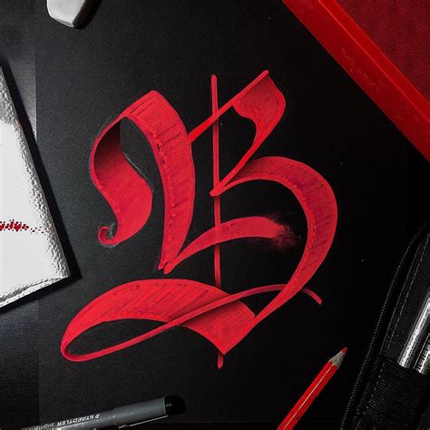 Letter B #calligraphy #gothic #red #marker #letter #lettering ...