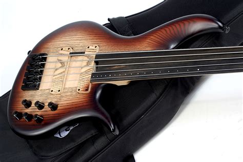 F bass BNF5 Fretless 5 String Ebony Fretboard - brown burst satin Basse électrique solid body