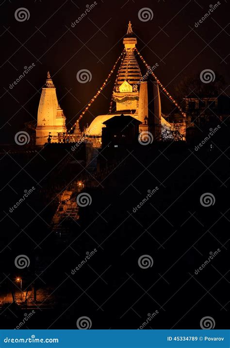 Night View of Swayambhunath Stupa. Kathmandu Stock Image - Image of spiritual, view: 45334789