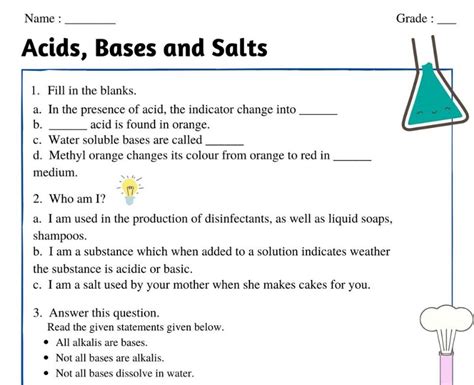 Acids Bases And Salts Class 7 Worksheet