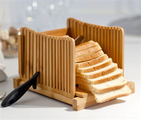 Kenley Bamboo Bread Slicer - Adjustable Foldable Cutter with Slicing Guide 5055983194197 | eBay