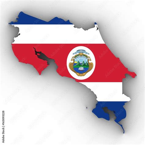 Costa Rica Map Outline with Costa Rican Flag on White with Shadows 3D ...