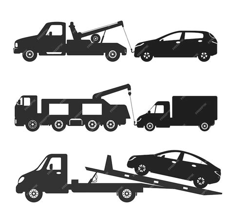 Premium Vector | Black silhouette of tow truck towing car trucking vehicle transportation towage