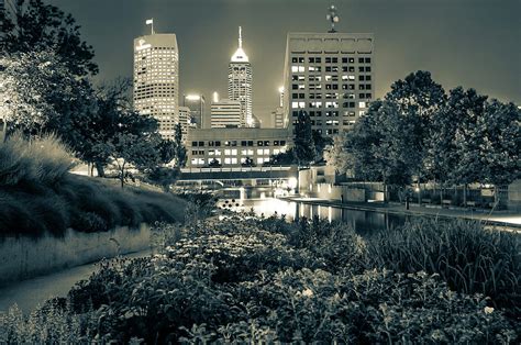 Downtown Indianapolis Skyline at Night - Sepia Photograph by Gregory ...