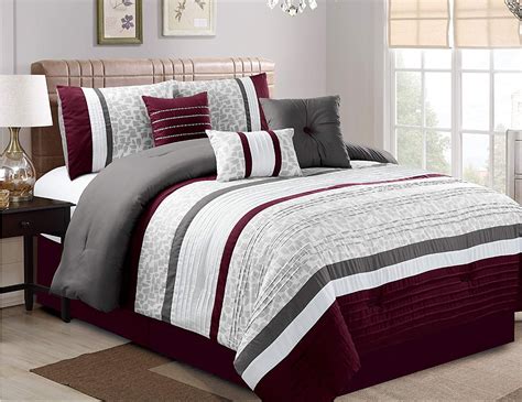 HGMart Bedding Comforter Set 7 Piece Luxury Striped Microfiber Bedding Sets - Oversized Bedroom ...