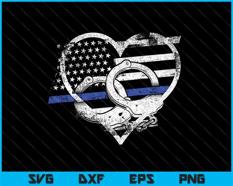 Police Officer Support Thin Blue Line Flag Heart SVG PNG Files – creativeusart