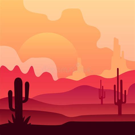 Wild Mexican Desert Landscape with Cactus Plants and Beautiful Sunset ...