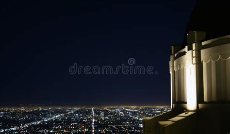 Aerial View of Griffith Observatory Building Facade in Night Stock ...