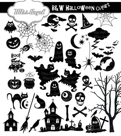 Halloween Silhouettes Clip art. 34 black Halloween clipart.