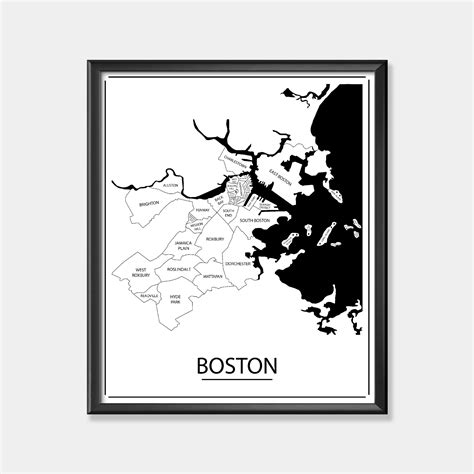 Boston Map Print Boston Neighborhood Map Art Wall Hanging | Etsy